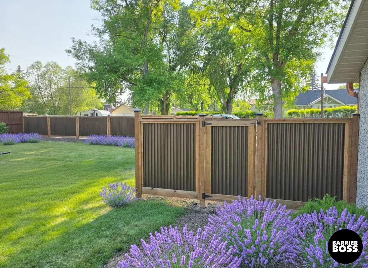 Corrugated Metal Privacy Fence Panels – Treated Wood Frame - Image 69