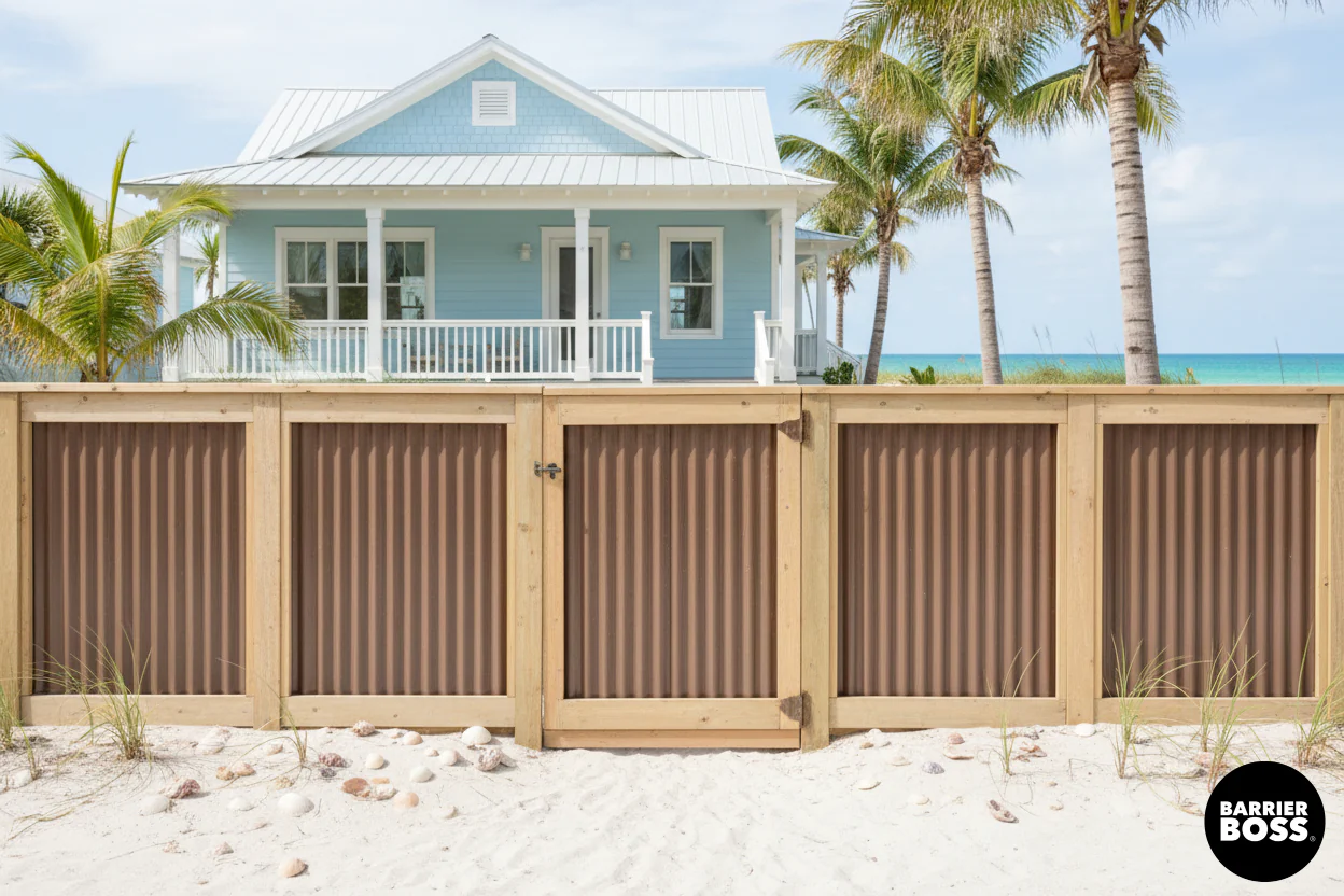 Corrugated Metal Privacy Fence Panels – Cedar Wood Frame - Image 16