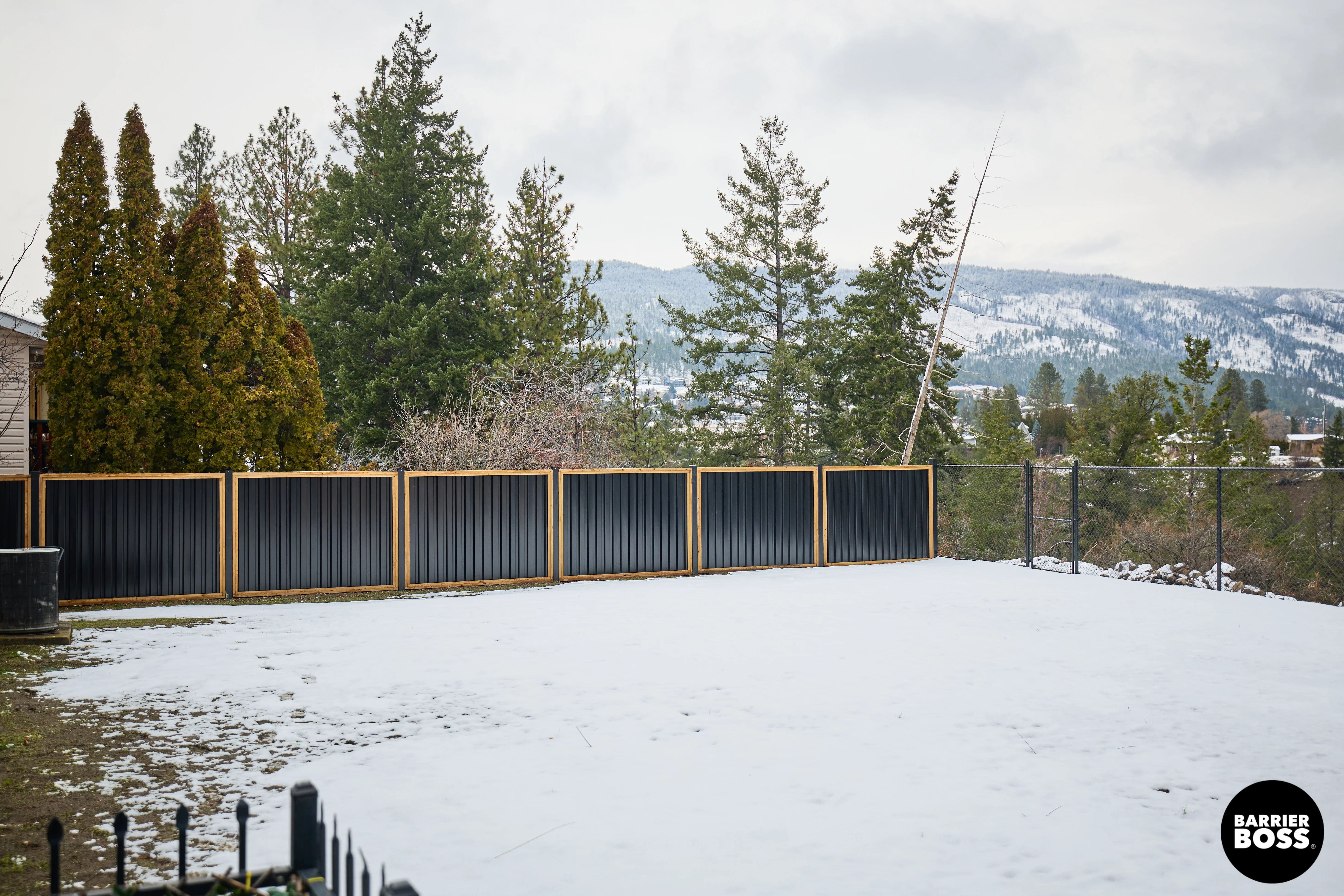 Ribbed Metal Privacy Fence Panels - Treated Wood Frame - Image 44
