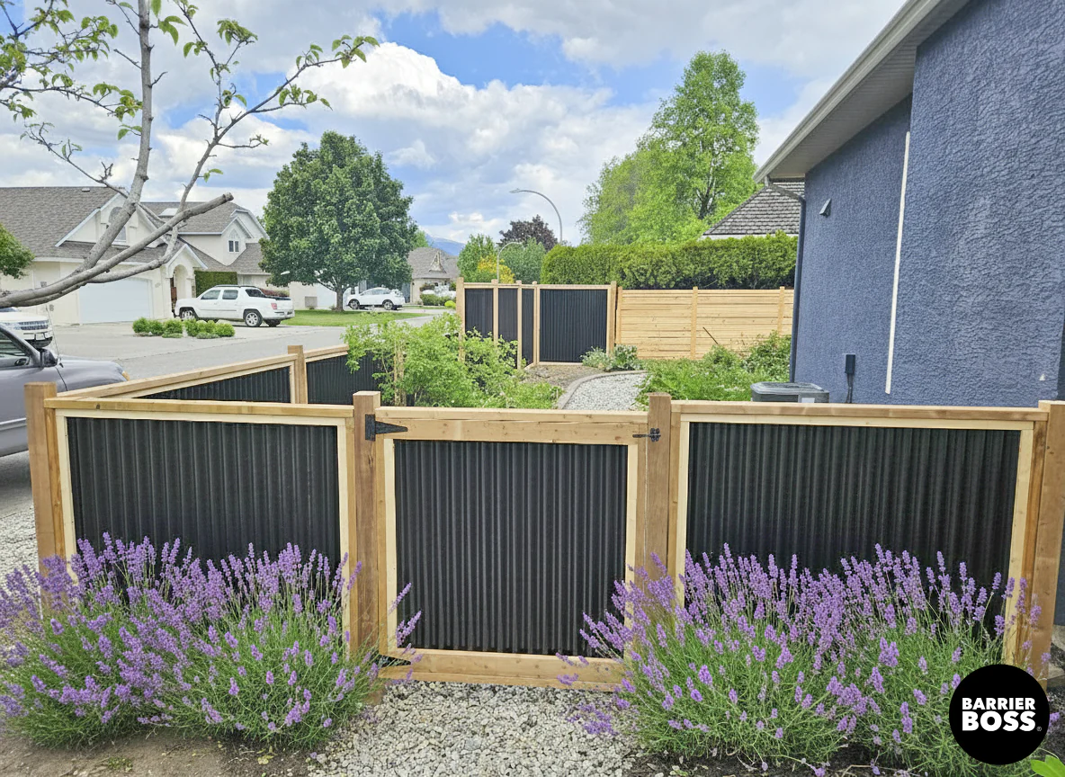 Corrugated Metal Privacy Fence Panels – Cedar Wood Frame - Image 14